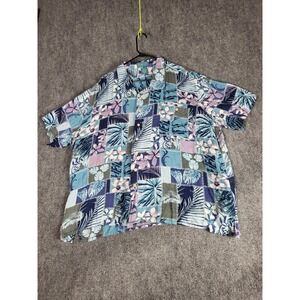 VTG Tropicool Hawaiian Shirt Floral Print Button Up Short Sleeve Men Sz 3XL Blue